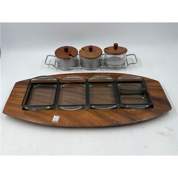 MCM Teakwood Serving Tray & Condiment Set