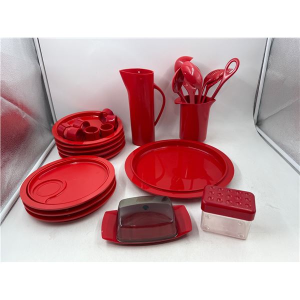 Lot of Red Melamine Serving Ware (Rosti, Dansk Designs, etc.)
