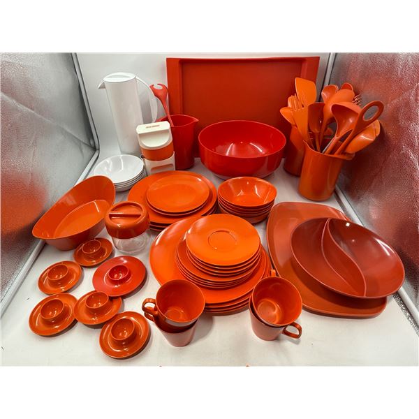 Lot of Mostly Orange Melamine Serving Ware (Melaware, Evermaid, etc.)