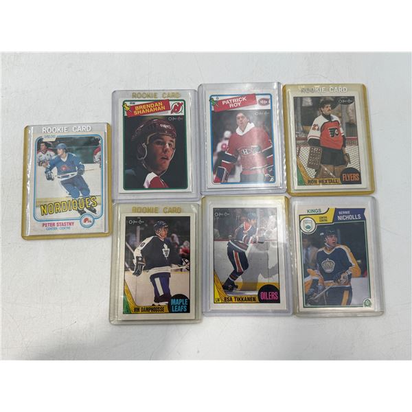 Lot of 7 VTG Hockey Cards w/ Patrick Roy, Bernie Nicholls, & More