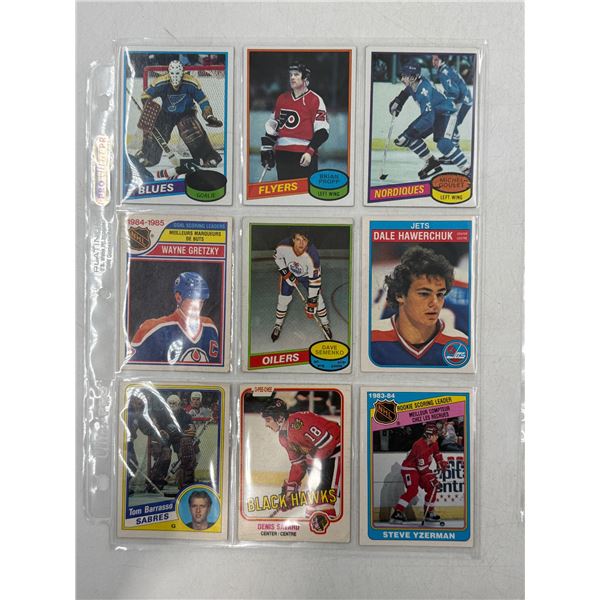 Sheet of Assorted VTG Hockey Cards w/ Wayne Gretzky, Steve Yzerman, & More