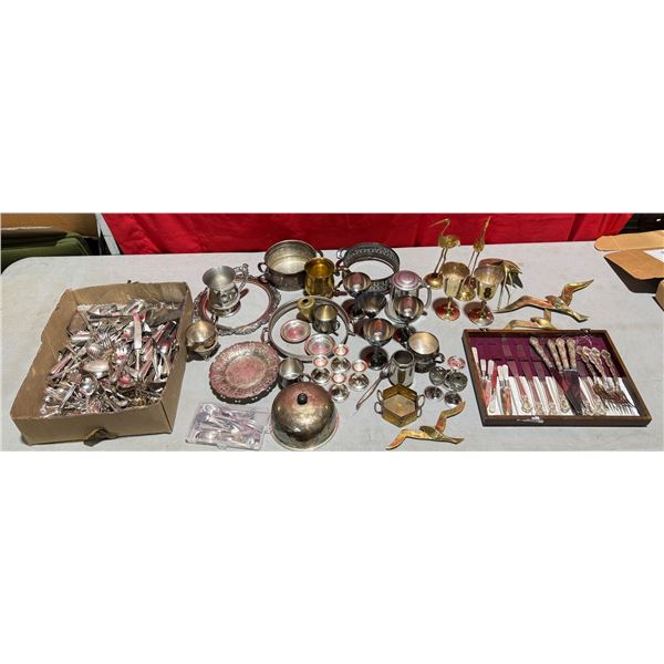 Assorted Lot of Cutlery, Chalices, Candlestick Holders & More