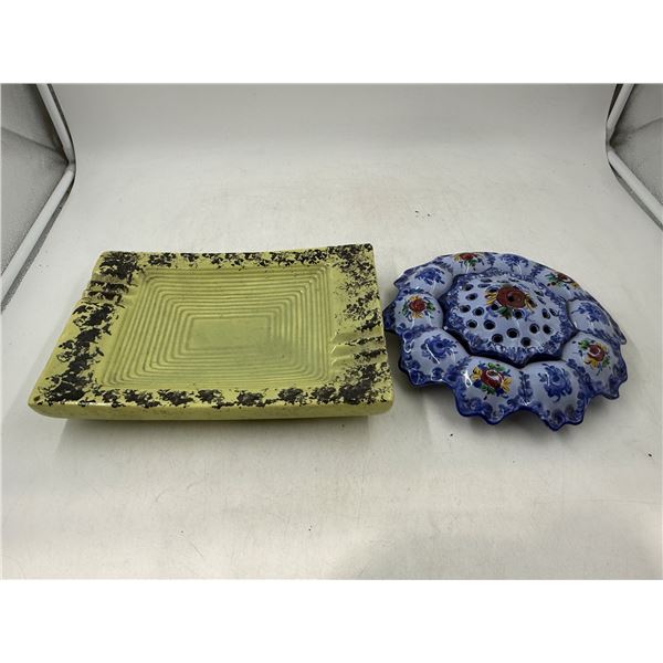 VTG Vestal Alcobaca Handpainted Ceramic Ashtray & MCM Ashtray/Catchall