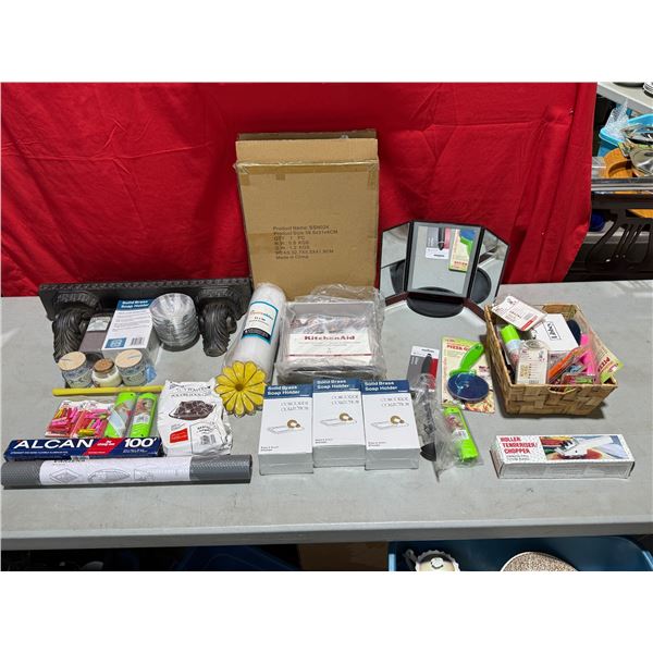 Kitchen Lot w/ Cake Pans, Soap Holders, Tenderiser, Pizza Cutter & More