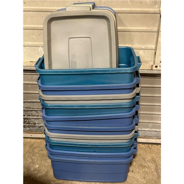 10 Rubbermaid Storage Bins and 10 Lids