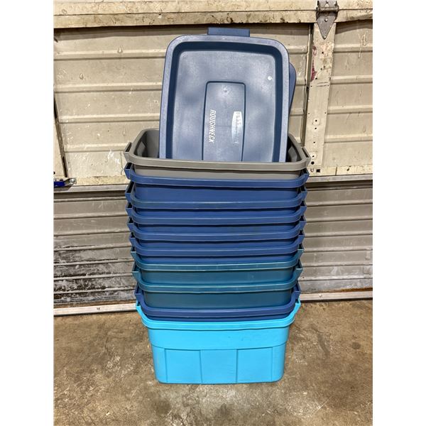 10 Rubbermaid Storage Bins and 10 Lids