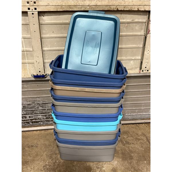 10 Rubbermaid Storage Bins and 10 LIds