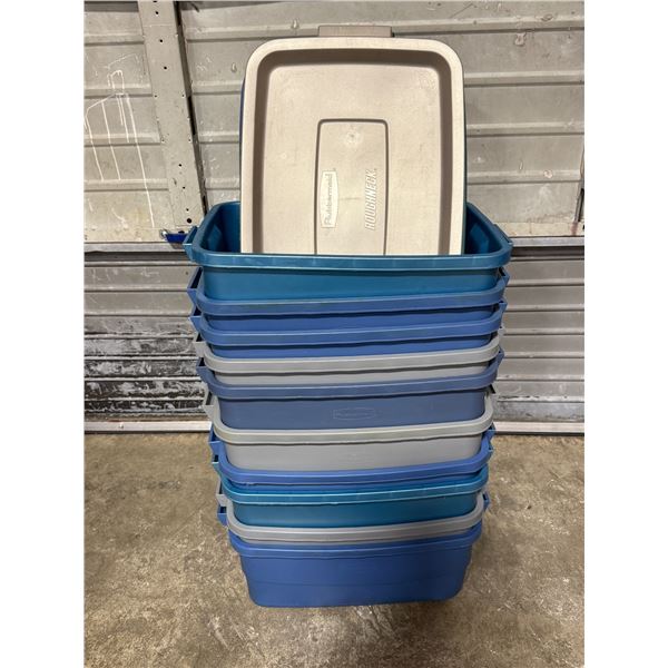 10 Rubbermaid Storage Bins and 10 Lids