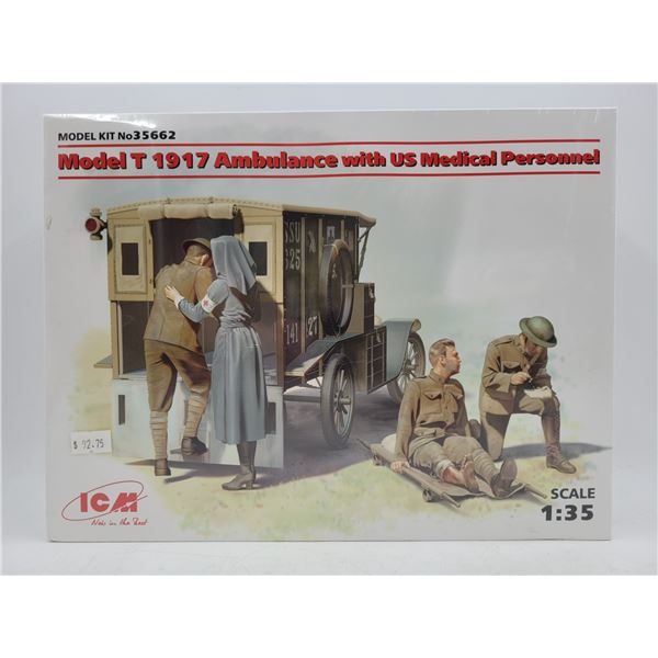 Sealed ICM Model T 1917 Ambulance w/ US Medical Personnel 1:35 Scale Model Kit