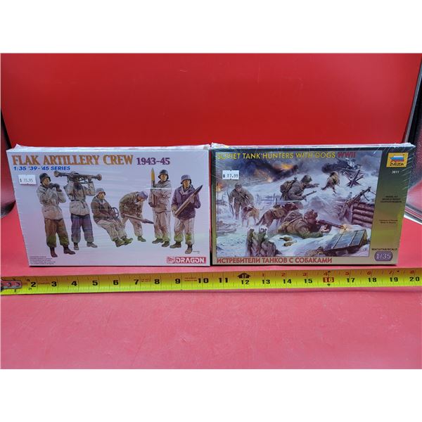 Sealed Dragon Flak ARTIllery Crew 1943-45 & Sealed Zvezda Soviet WWII Tank Hunters w/ Dogs 1:35 Scal