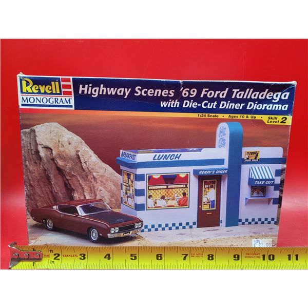 Unbuilt Revell Monogram Highway Scenes 1969 Ford Talladega w/ Die-Cut Diner Diorama 1:24 Scale