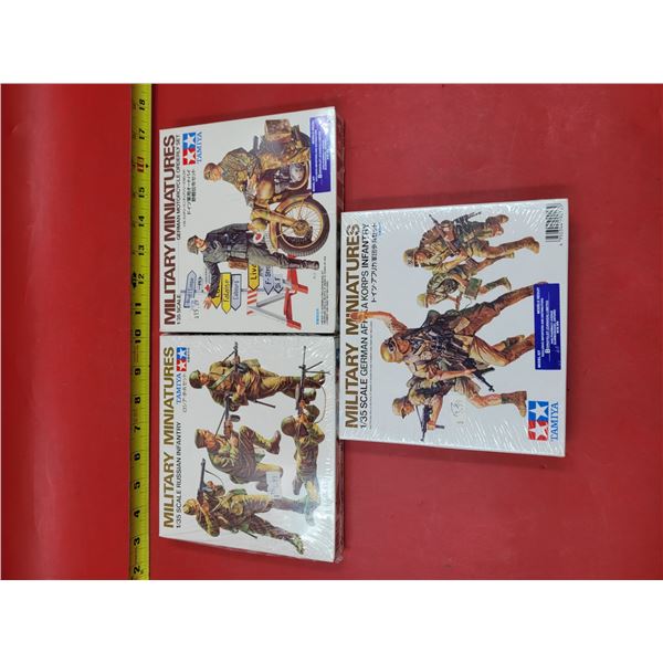 Sealed Tamiya Military Miniatures Russian Infantry, German Motorcycle, & German Afrika Korps Infantr