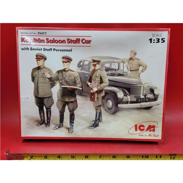 Unbuilt ICM Kapitan Saloon Staff Car w/ Soviet Staff Personnel 1:35 Scale Model Kit