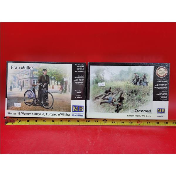 2 Unbuilt Master Box Model Kits (Woman & Bicycle WWII Era & Eastern Front WWII Era)