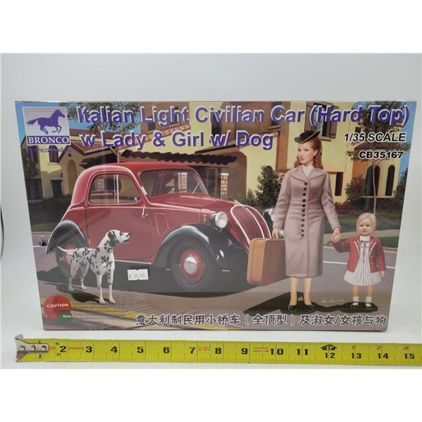 Sealed Bronco Italian Light Civilian Car (Hard Top) w/ Lady, Girl, & Dog 1/35 Scale Model Kit