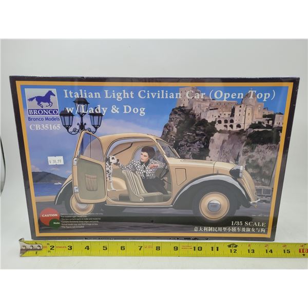 Sealed Bronco Italian Light Civilian Car (Open Top) w/ Lady & Dog 1/35 Scale Model Kit