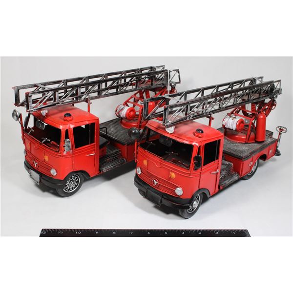 #756 Lot of 2 Large Metal Fire Engine Trucks