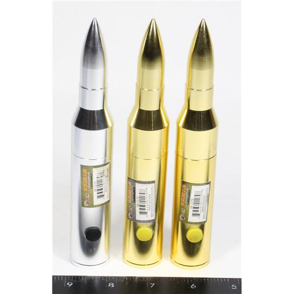 #854 Lot of 3 large Bullet shaped flashlights