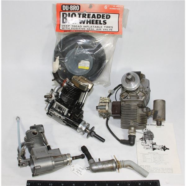 #927 Lot of 3 RC Aircraft Engine Parts 1 NOS Wheel