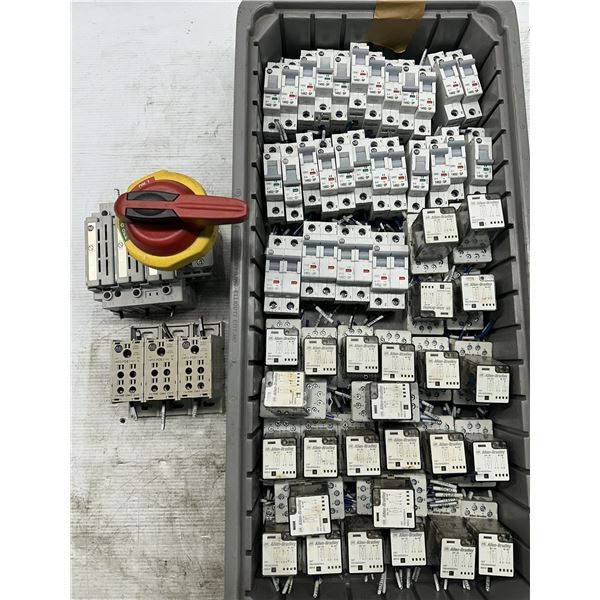Lot of Misc. Allen Bradley Circuit Breakers, Disconnect Switch, Power Distribution Blocks & Relays