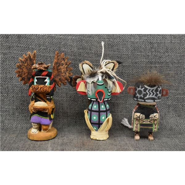 THREE HOPI KACHINAS (CURLEY, NAMOKI, SIGNED)