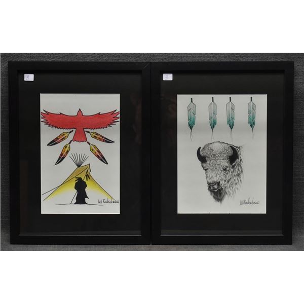 TWO KIOWA PAINTINGS (WILL REDBIRD)