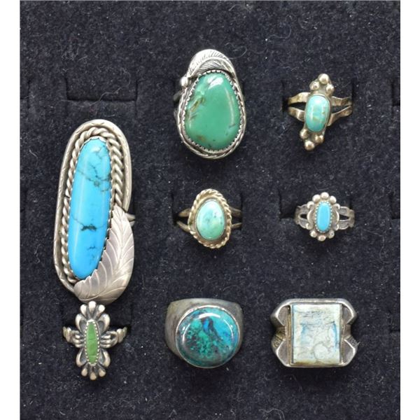 EIGHT NAVAJO AND MEXICAN RINGS