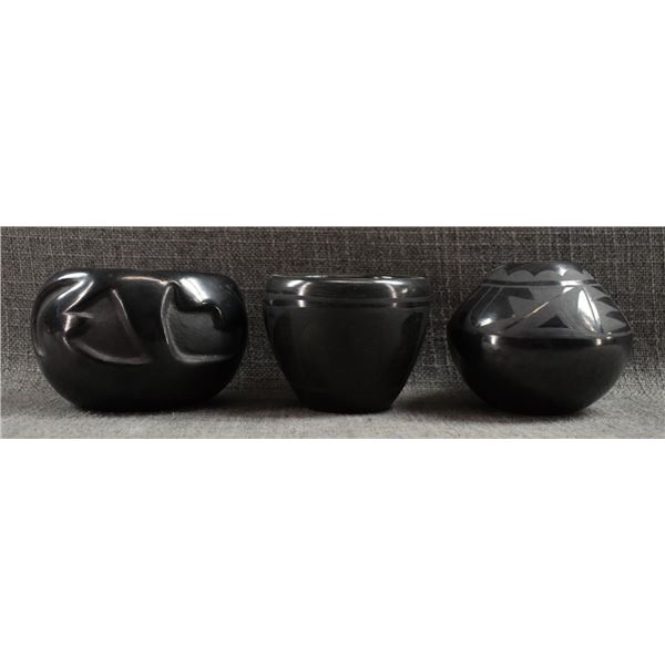 THREE SANTA CLARA POTTERY JARS