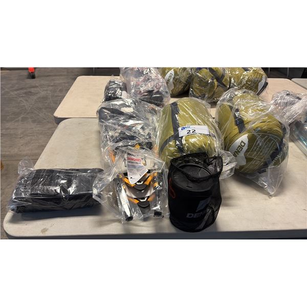 DENALI OUTDOOR ITEMS INCL COOK SYSTEM, 2 CHUGIAK SLEEPING BAGS 78 IN, SNOWSHOE AND MORE