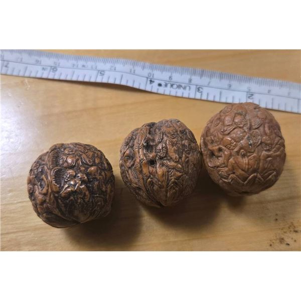 Antique Chinese Carved Walnuts with Decorative Patterns