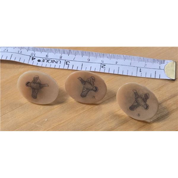 Antique Chinese Ivory Lapel Pins with Signed Details