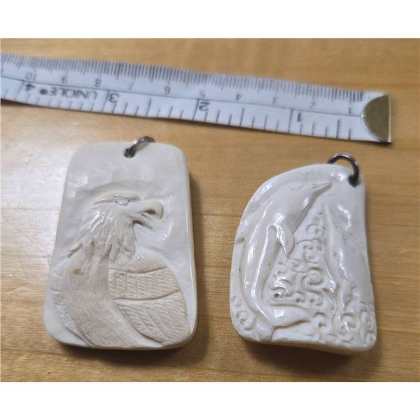Antique Inuit Carving Pendants Signed D.W.