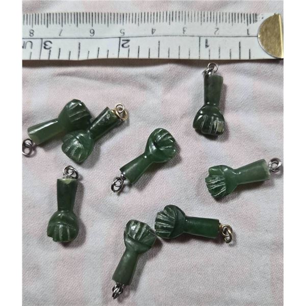 Jade Carved Fist Pendants with Metal Loops
