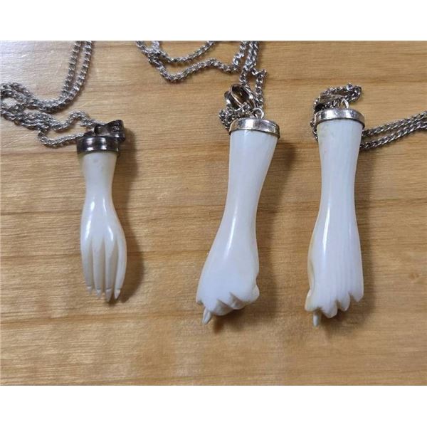 Antique Ivory Carved Hand Pendants with Chains