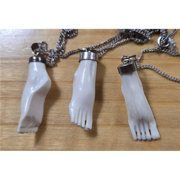 Antique Ivory Carved Foot Pendants with Chains