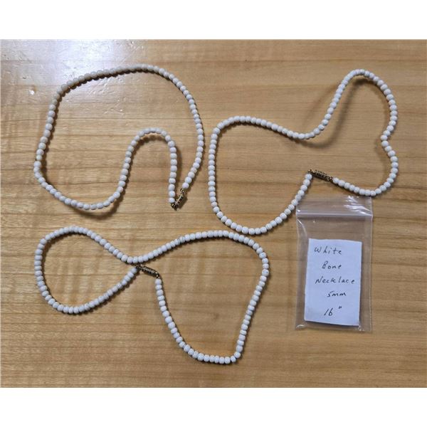 White Bone Necklace With 5mm Beads, 16 Inches