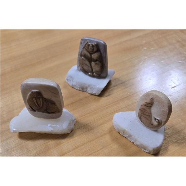 Three Inuit Stone Carvings Signed