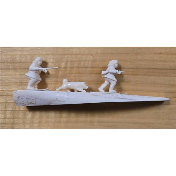 Antique Inuit Carving of Hunters and Dog