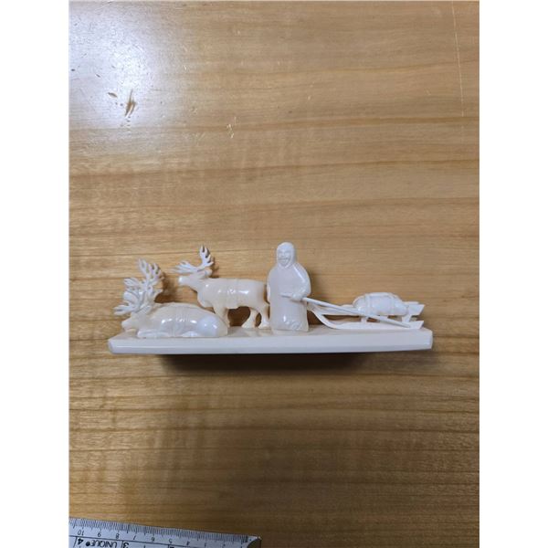 Antique USSR Inuit Carving With Sled Scene