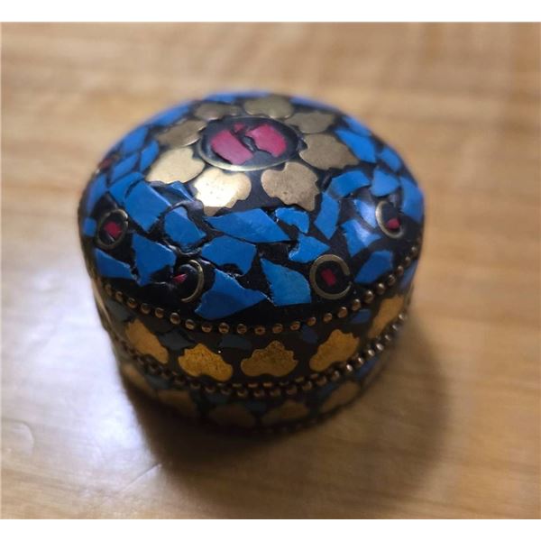 Decorative Small Round Cloisonne-Style Trinket Box