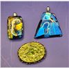 Image 1 : Two Dichroic Glass Pendants and Mosaic Brooch