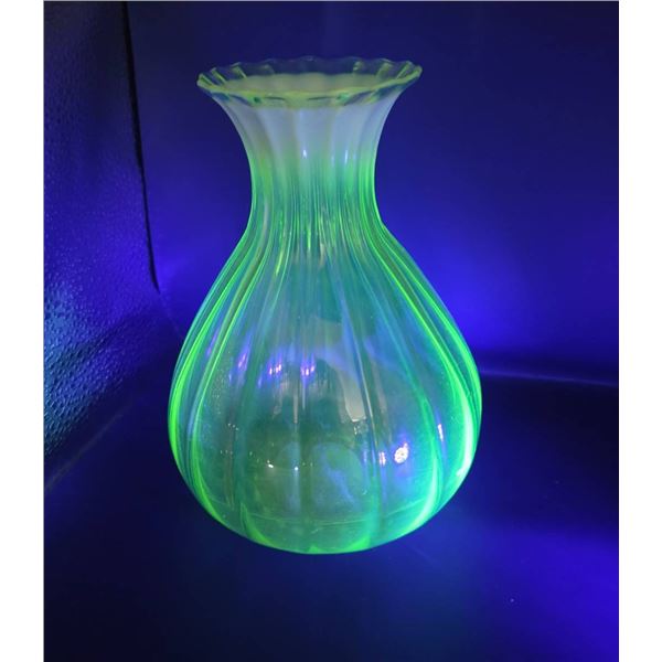 Antique Uranium Glass Vase, 6 Inches Tall