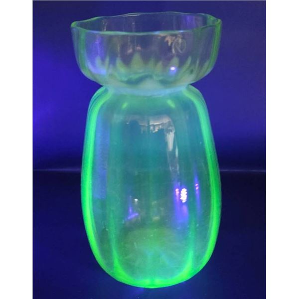 Antique Uranium Glass Vase, 6 Inches Tall