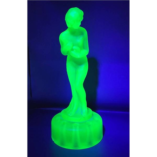Antique Uranium Glass Figurine, 8 Inches Tall