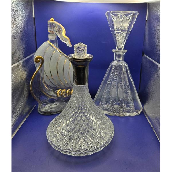 3 Decanters: 2 Lead Crystal and 1 Glass