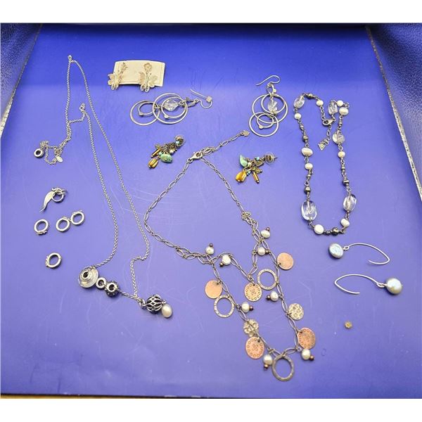 Sterling Silver Jewelry Assortment Including Necklaces and Earrings