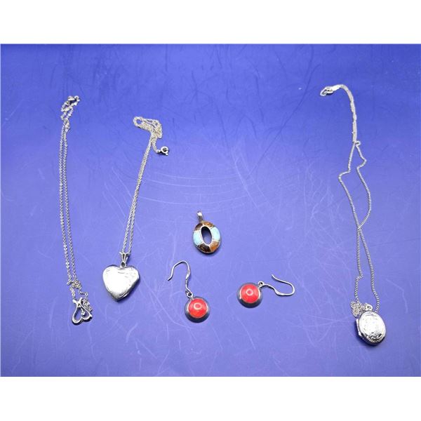 Sterling Silver Jewelry Lot with Necklaces, Earrings, and Pendant