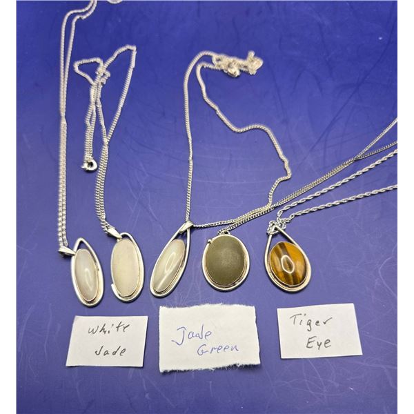 Sterling Silver Pendants with Jade and Tiger Eye