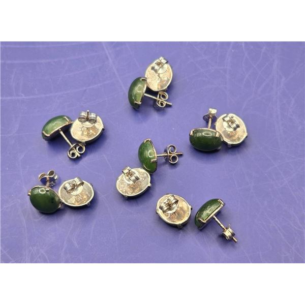 6 Jade Earrings in Sterling Silver, Signed by Artist