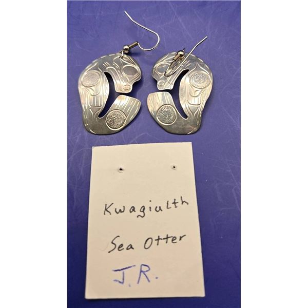 West Coast Indigenous Sterling Silver Earrings Signed JR
